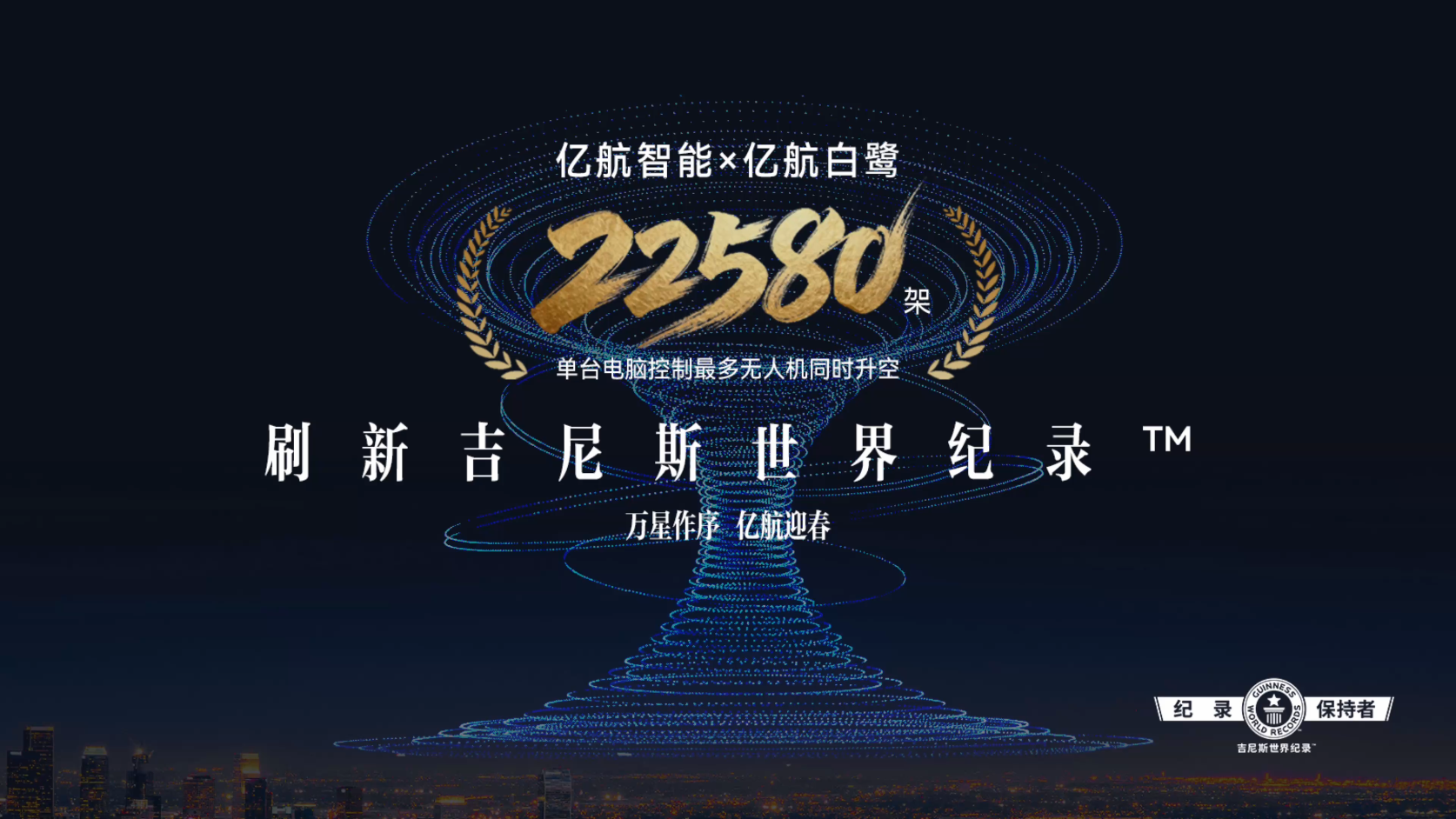 亿航智能再创吉尼斯世界纪录，22580架GD4.0无人机编队表演献礼新春